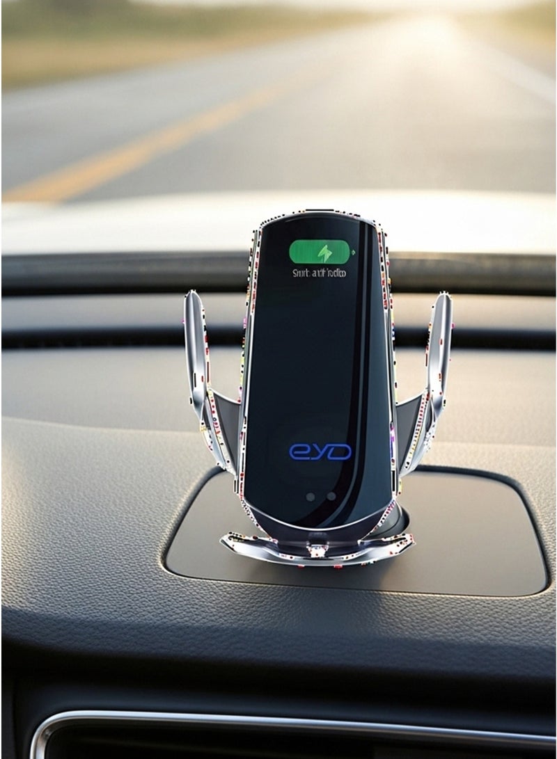 eyda Wireless Car Charger Automotive Electric Induction 15W Wireless Charger Car Vent Mount Bracket Fast Charging Auto Car Phone Holder Mount Air Vent Phone Holder Silver - Image 3