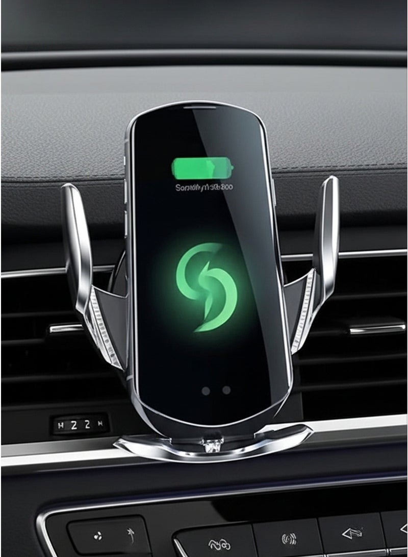 eyda Wireless Car Charger Automotive Electric Induction 15W Wireless Charger Car Vent Mount Bracket Fast Charging Auto Car Phone Holder Mount Air Vent Phone Holder Silver - Image 4