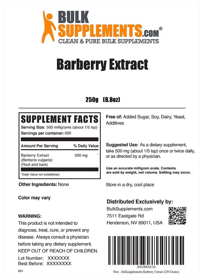 BULKSUPPLEMENTS.COM Barberry Extract Powder - Berberine Supplement, from Barberry Root & Bark - Soy Free - 500mg per Serving, 500 Servings (250 Grams - 8.8 oz) - Image 2