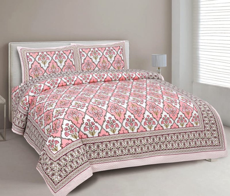 Texstylers Pure Cotton 82x94 Inches Jaipuri Print Queen Size Bedsheet with 2 Pillow Covers,Soft Feel_05 - Image 1