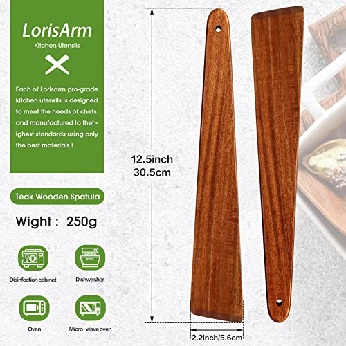 LorisArm 12″ Teak Wooden Spatula, Kitchen Spatula Turner, Egg Scraper, Flat Wooden Turner, Wood Cooking Utensil, Small Wood Flipper, Kitchen Spatulas for Flipping, Serving, Scraping & Turning. - Image 4