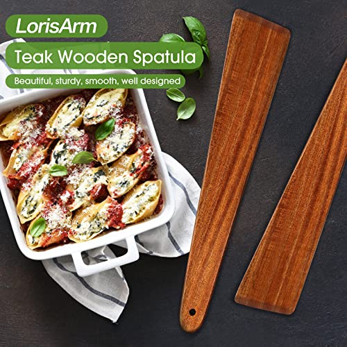 LorisArm 12″ Teak Wooden Spatula, Kitchen Spatula Turner, Egg Scraper, Flat Wooden Turner, Wood Cooking Utensil, Small Wood Flipper, Kitchen Spatulas for Flipping, Serving, Scraping & Turning. - Image 2