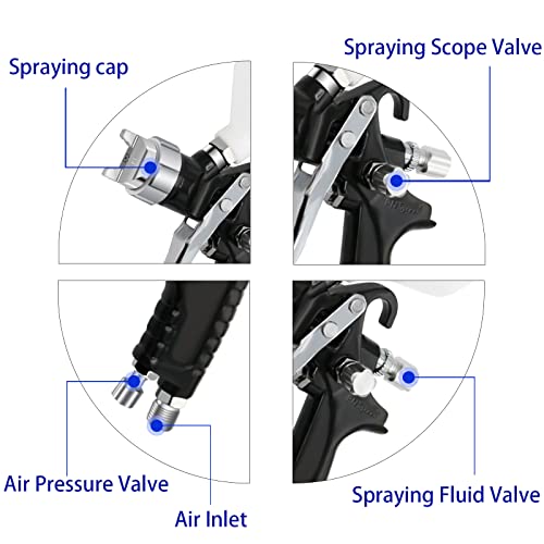 PNTGREEN Spray Gun Hvlp Air Paint Sprayer Gravity Feed Paint Gun with 600CC Capacity with 1.4mm Nozzle Professional Spray Guns for Painting Cars Air Paint Sprayer - Image 2