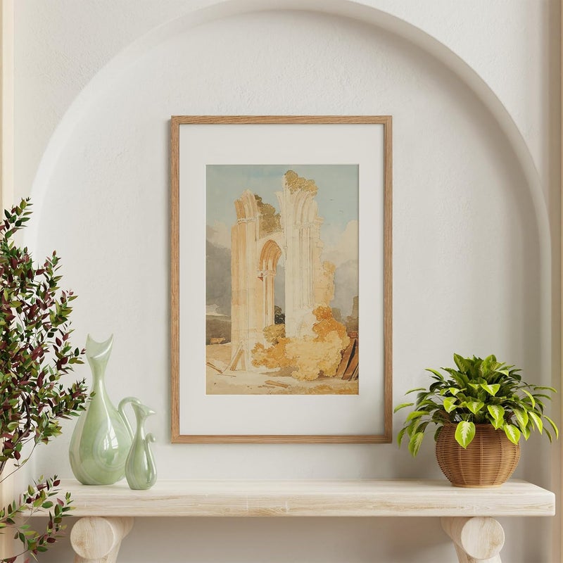 wallwisy 16x24 Wood Frame, Solid Oak 16x24 Poster Frames with Mat to 12x18(Openning Size is 11.7x17.7), Natural Oak 24x16 Frame, Set of 1 - Image 2