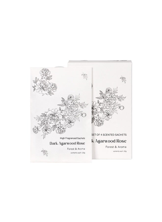 Oud Rose Scented Sachets 4 Pack, Long Lasting Fragrance Sachet Bags for Closet, Drawer, Wardrobe, Bathroom & Car, Dark Agarwood Rose Elegant Home Fragrance Sachets Gift Set