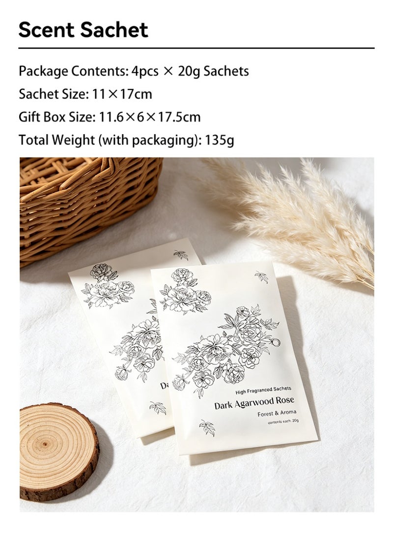 Aromancy Oud Rose Scented Sachets 4 Pack, Long Lasting Fragrance Sachet Bags for Closet, Drawer, Wardrobe, Bathroom & Car, Dark Agarwood Rose Elegant Home Fragrance Sachets Gift Set - Image 2