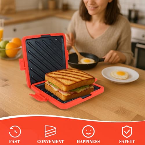 KDSPAROS Microwave Sandwich Maker - Microwave Toastie Sandwich Maker，3-in-1 Toastie Panini Press with Dishwasher Safe Design No Electricity Needed Fast Cooking for Travel Friendly/Office/Home(Red) - Image 2