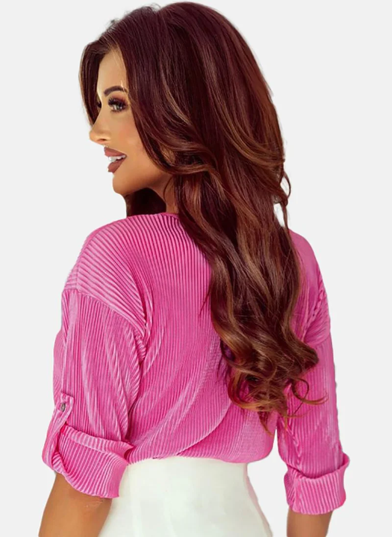 YUNIQEE Pink Solid Long Sleeve Round Neck Tunics
