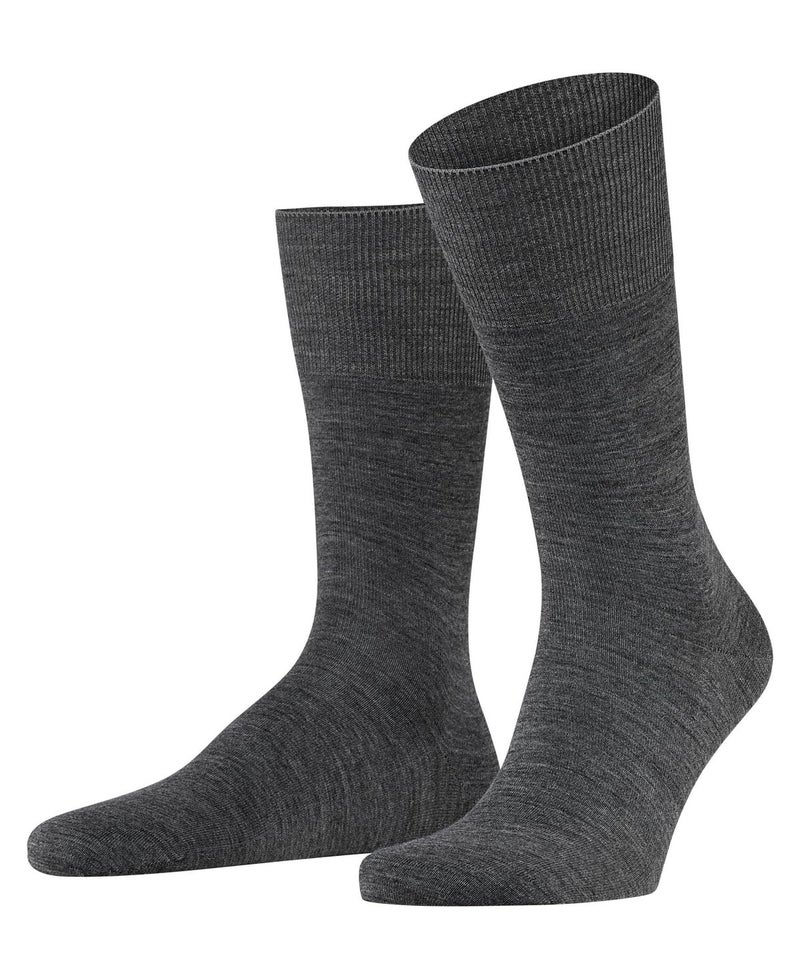 FALKE Men's Airport Socks, Light, Merino Wool Cotton, Crew Length, Classic Formal Socks, Trendy Work Clothing, Grey (Dark Grey 3070), 9.5-10.5, 1 Pair - Image 1