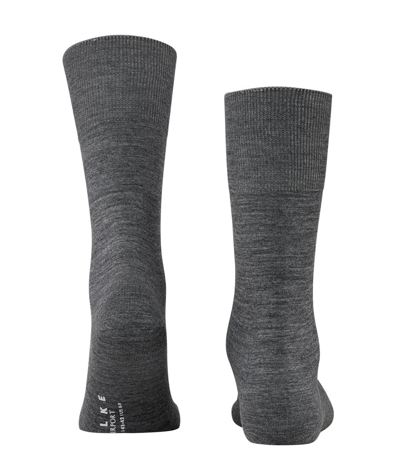 FALKE Men's Airport Socks, Light, Merino Wool Cotton, Crew Length, Classic Formal Socks, Trendy Work Clothing, Grey (Dark Grey 3070), 9.5-10.5, 1 Pair - Image 2