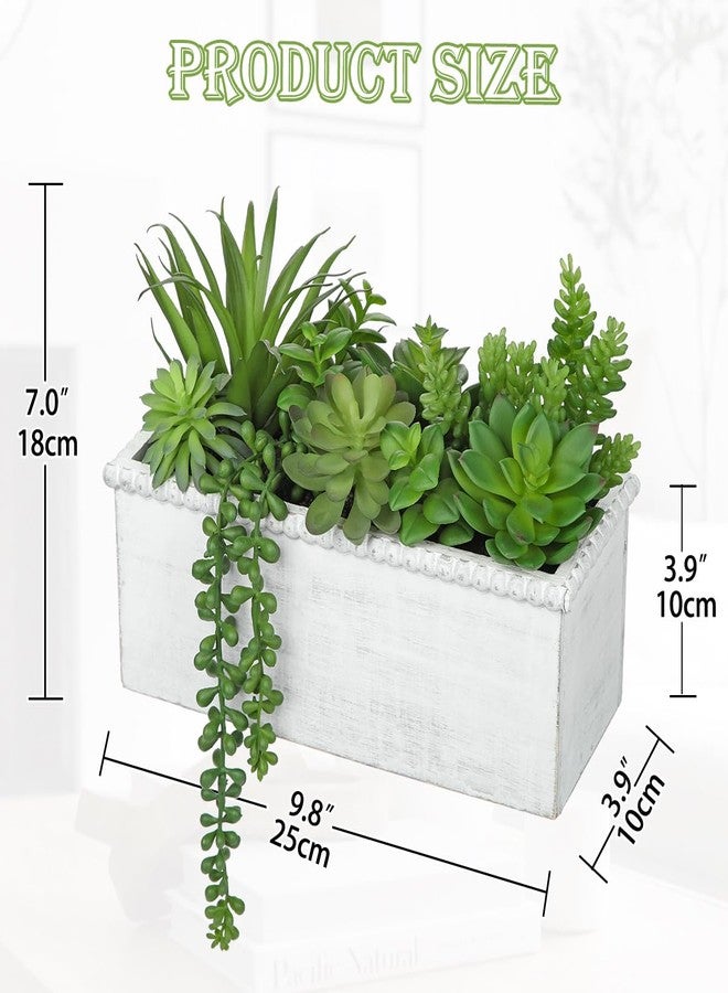 Arborus Fake Plants Succulents in Wooden Pot Faux Plants Indoor Artificial Succulent Arrangement for Home Office Farmhouse Desk Decoration - Image 2