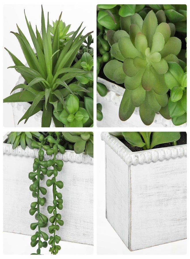 Arborus Fake Plants Succulents in Wooden Pot Faux Plants Indoor Artificial Succulent Arrangement for Home Office Farmhouse Desk Decoration - Image 4