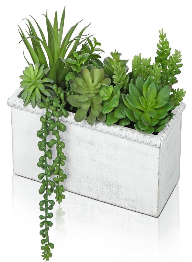 Arborus Fake Plants Succulents in Wooden Pot Faux Plants Indoor Artificial Succulent Arrangement for Home Office Farmhouse Desk Decoration - Image 1