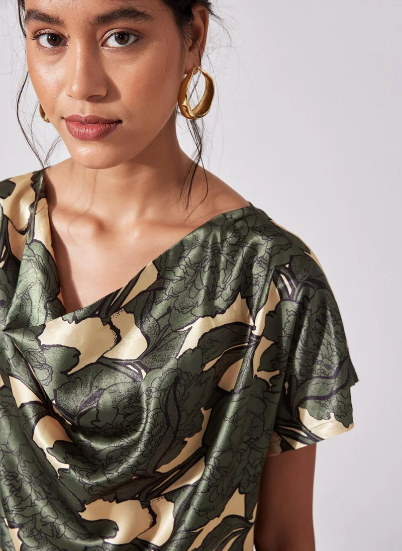 The Label Life Floral Satin Cowl Top