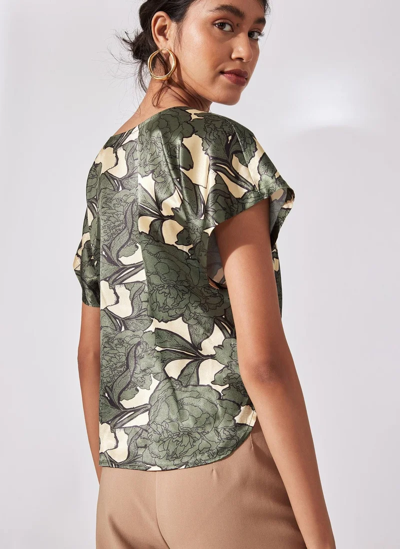 The Label Life Camouflage Satin Cowl Top – Stylish & Versatile