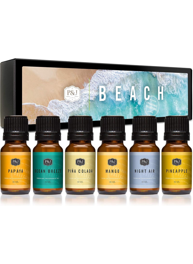 P&J Trading P&J Trading Fragrance Oil Beach Set | Ocean Breeze, Papaya, Pina Colada, Mango, Pineapple, and Night Air Candle Scents for Candle Making, Freshie Scents, Soap Making Supplies, Diffuser Oil Scents 