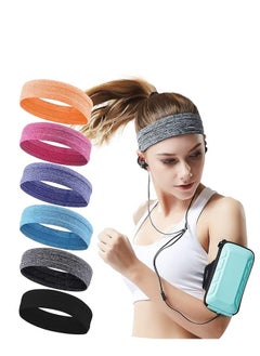 Moisture Sweat Sports Workout Headbands Wicking Hairband Non Slip Athletic Exercise Sweatbands Cool Sport Hair Bands for Running Stretchy and Quickly Dry Yoga Sweat Band for Women Men(6 Pack)