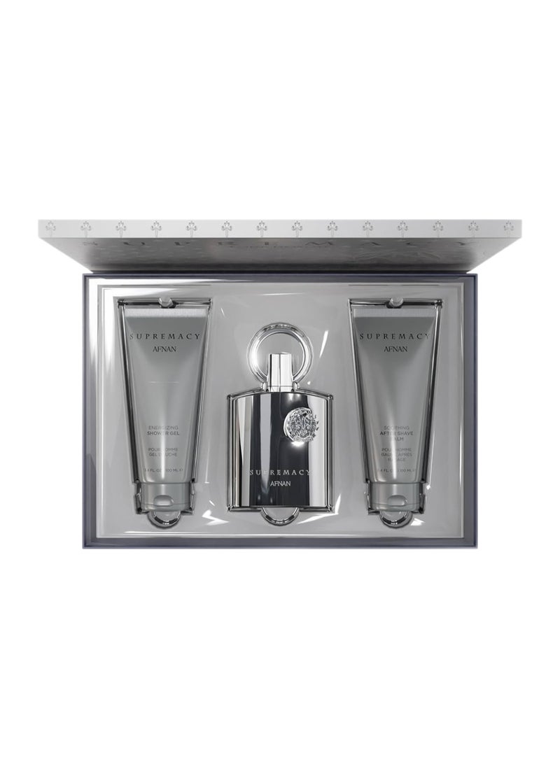 Afnan Supremacy Silver Perfume Gift Set - Eau De Parfum (100Ml), Shower Gel (100Ml), After Shave Balm (100Ml)  - Image 1