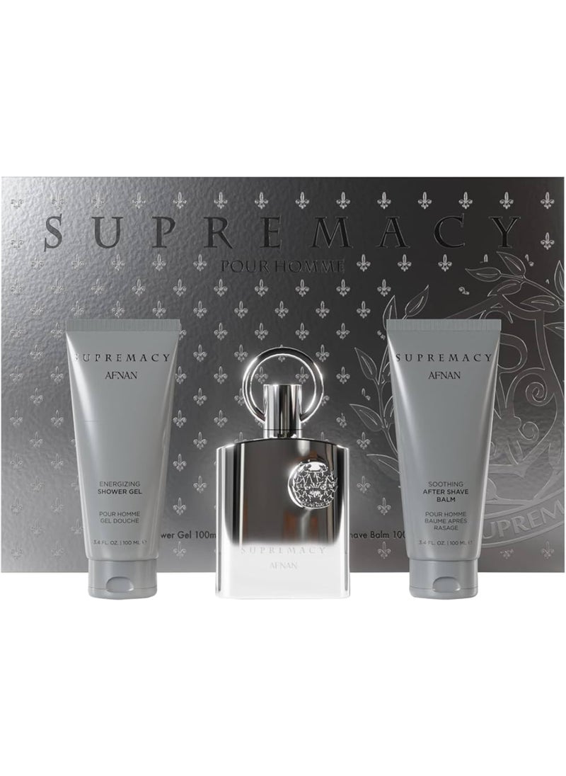 Afnan Supremacy Silver Perfume Gift Set - Eau De Parfum (100Ml), Shower Gel (100Ml), After Shave Balm (100Ml)  - Image 2