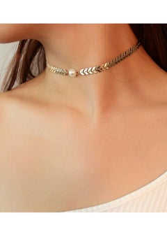 اكسوارات ار ايه عقد حريمي من الذهب  الصينى شكل سهم (سنبلة)  مع لؤلؤ اوف وايت  - Image 1
