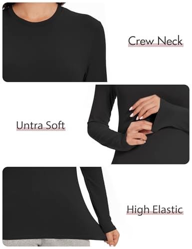 Kinglaman 5 Pack Womens Basic Long Sleeve Shirts Crew Neck Slim-Fit Fitted T Shirts Tops Undershirts Underscrub Baselayer 2 Black 2 White 1 Heather Grey Small - Image 5