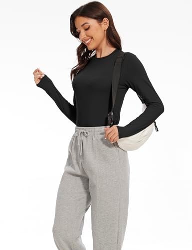 Kinglaman 5 Pack Womens Basic Long Sleeve Shirts Crew Neck Slim-Fit Fitted T Shirts Tops Undershirts Underscrub Baselayer 2 Black 2 White 1 Heather Grey Small - Image 3