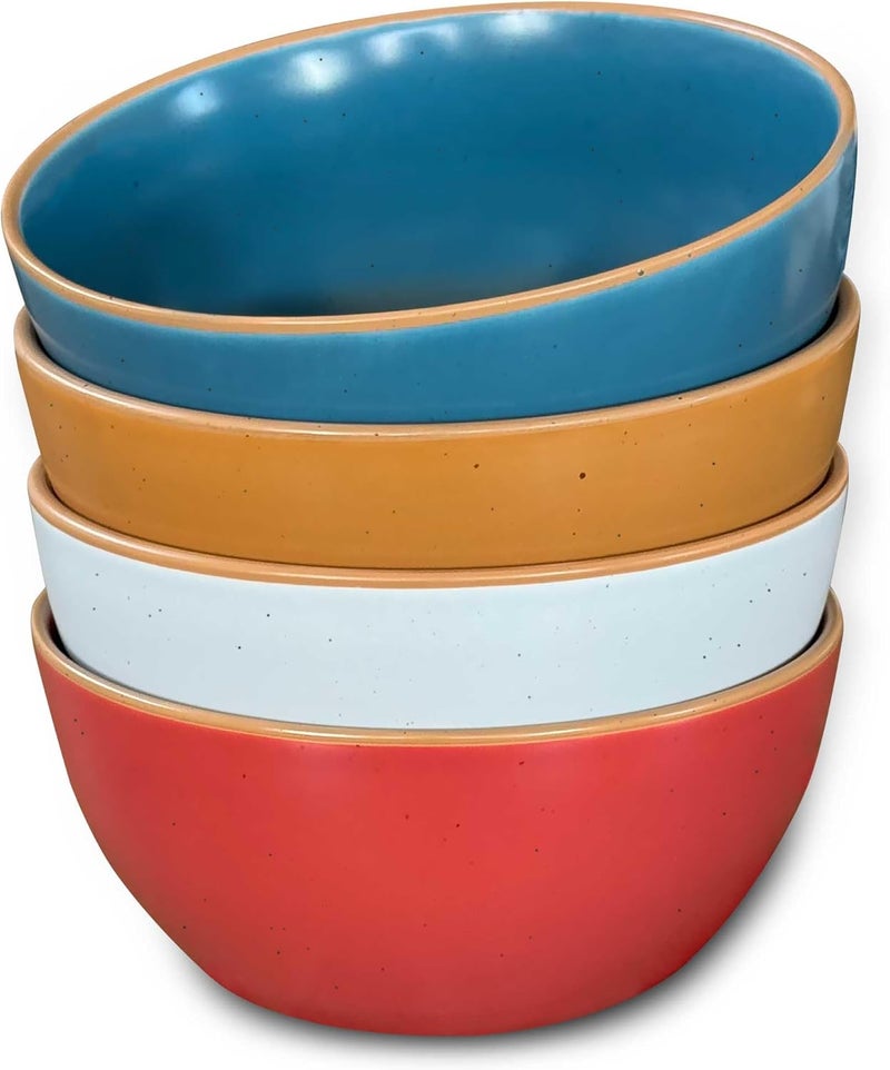 Mora Ceramic Artisan Matte Bowls For Kitchen 28oz  Bowl Set of 4 For Cereal Salad Pasta Soup Dessert etc  Dishwasher Microwave and Oven Safe  For Breakfast Lunch and Dinner  Marina Colors - Image 1