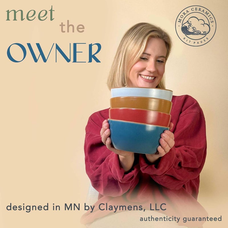 Mora Ceramic Artisan Matte Bowls For Kitchen 28oz  Bowl Set of 4 For Cereal Salad Pasta Soup Dessert etc  Dishwasher Microwave and Oven Safe  For Breakfast Lunch and Dinner  Marina Colors - Image 3