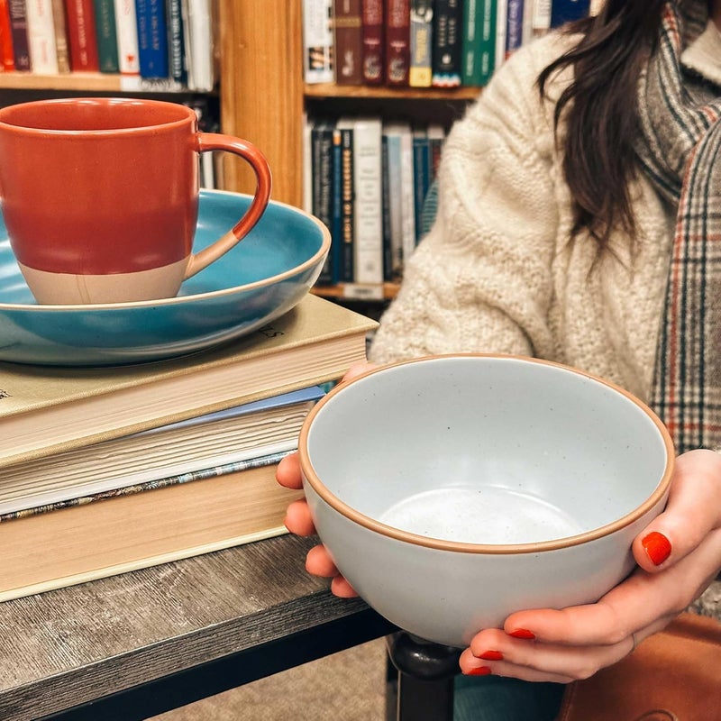 Mora Ceramic Artisan Matte Bowls For Kitchen 28oz  Bowl Set of 4 For Cereal Salad Pasta Soup Dessert etc  Dishwasher Microwave and Oven Safe  For Breakfast Lunch and Dinner  Marina Colors - Image 5