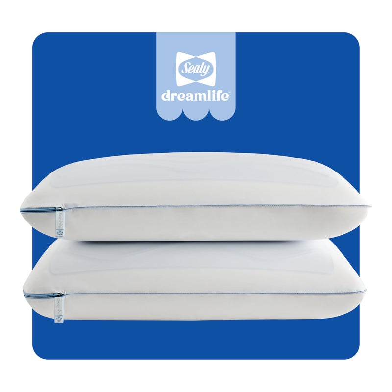 Sealy Dreamlife US Standard Size Memory Foam Cooling Pillow with SealyChill Cooling Gel, Removable Machine-Washable Cover, Made in The USA (2 Pack) - Image 1