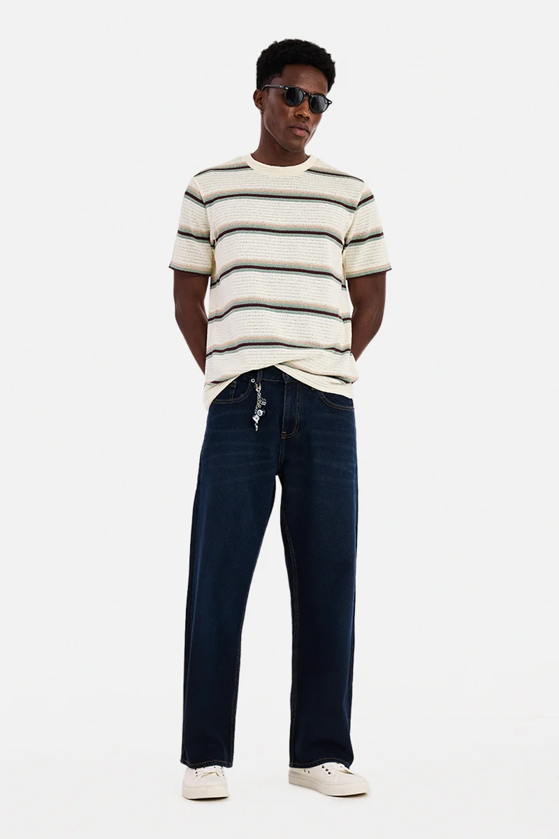 سنيتش Indigo Solid Loose Fit Streetwear Jeans