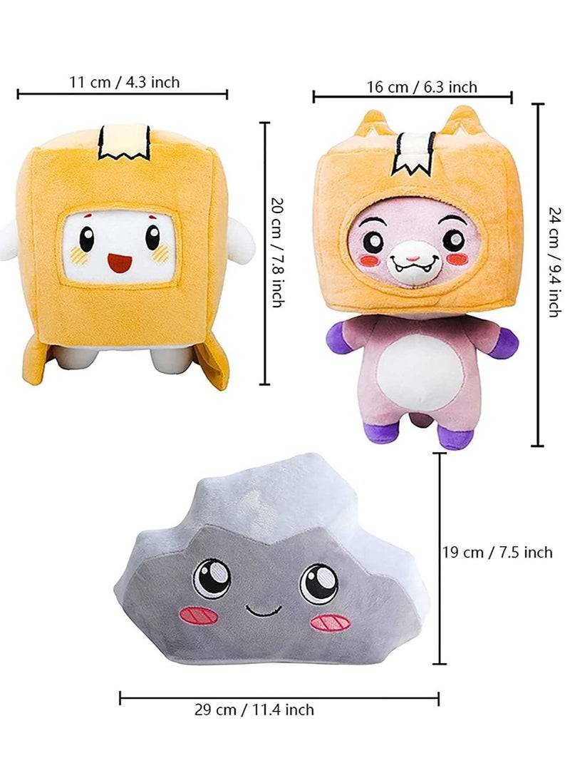 دوركو 3 قطع كرتون بلوش لعبة ، فوكسي و بوكسي قابلة للإزالة لطيف بلوشي دمية ناعمة ممشوة وسادة هدايا للمشجعين ، وسادة حجرية - Image 2