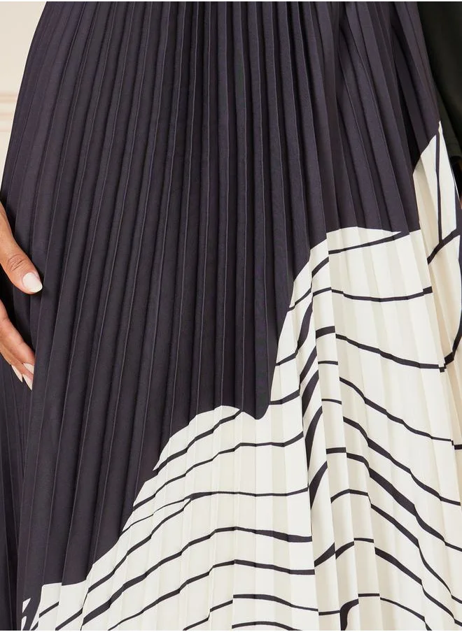 Styli Monochrome Print Pleated Skirt