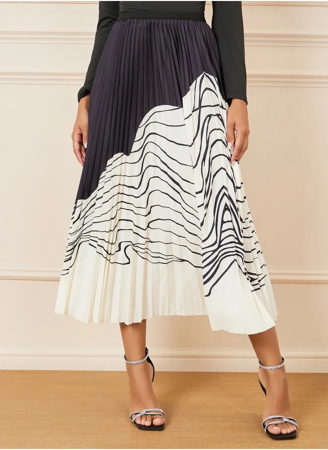 Styli Monochrome Print Pleated Skirt