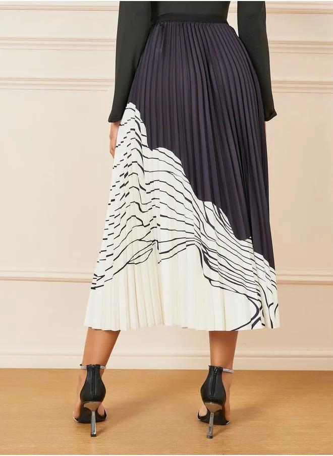 Styli Monochrome Print Pleated Skirt
