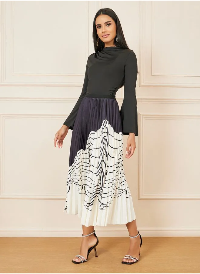Styli Monochrome Print Pleated Skirt
