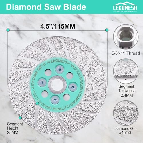 LEKOMESH Diamond Blade for Angle Grinder 412 Inch Tile Cutting Disc Porcelain Tile Grinding Wheel for Granite Stoneware Ceramic 5811 Thread Turbo Rim Masonry Saw Blade - Image 3