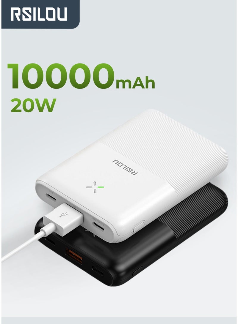 RSILOU R1005 – Ultra-Slim 10000mAh Power Bank with 22.5W Fast Charging, Type-C & USB Outputs, Battery Level Display, Wide Compatibility for iPhone, Samsung, Huawei & Xiaomi – Lightweight Travel-Friendly Design ( white ) - Image 1