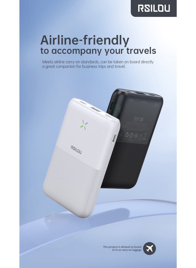 RSILOU R1005 – Ultra-Slim 10000mAh Power Bank with 22.5W Fast Charging, Type-C & USB Outputs, Battery Level Display, Wide Compatibility for iPhone, Samsung, Huawei & Xiaomi – Lightweight Travel-Friendly Design ( white ) - Image 4