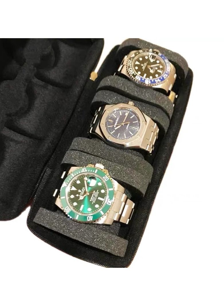 DUNISO Watch Roll Travel Case Organizer For 3 Watches, Watch  Storage Box And Display With Innovative Watch Pillow, Fit Large Up To 60mm Faced Watches (Black, 3 Slot) - Image 5