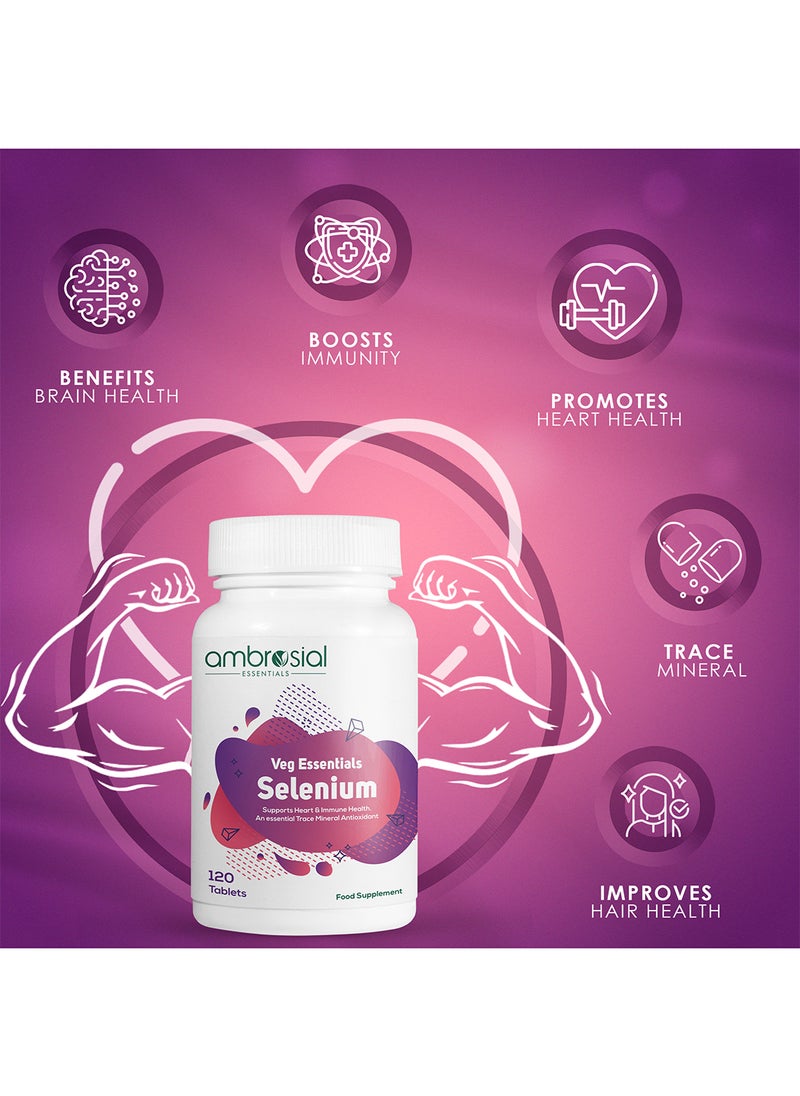 ambrosial - Selenium Selenomethionine 200mcg High Strength Selenium Selenomethionine Supplements Supports Immune System, Healthy Hair, Skin & Nails (Pack of 1-120 Tablets) - Image 1