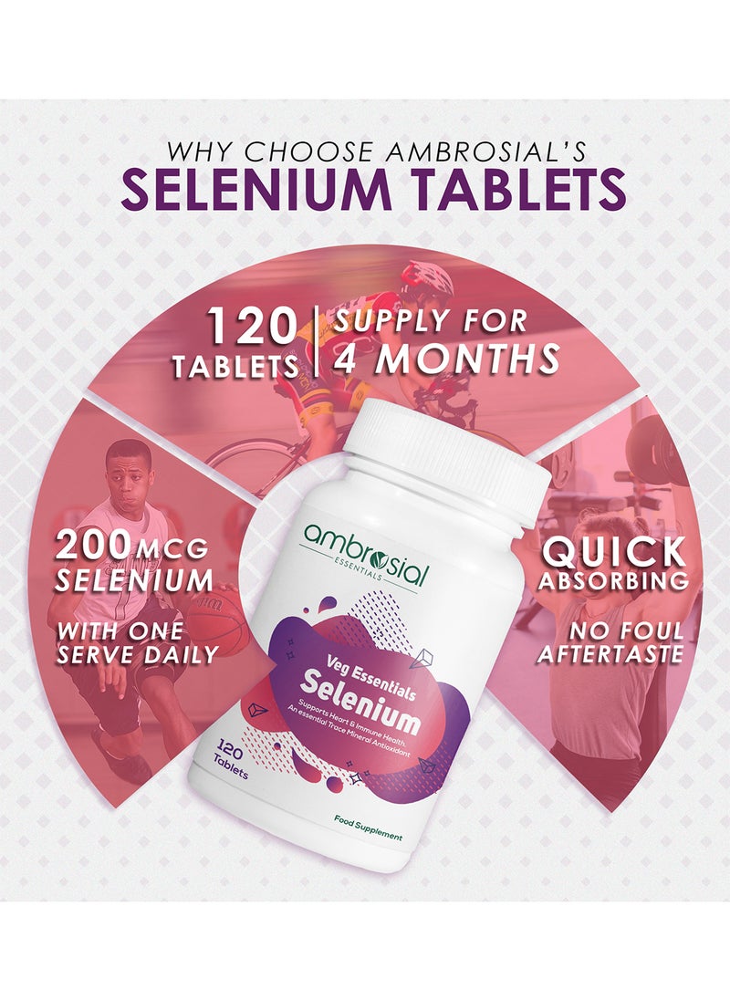 ambrosial - Selenium Selenomethionine 200mcg High Strength Selenium Selenomethionine Supplements Supports Immune System, Healthy Hair, Skin & Nails (Pack of 1-120 Tablets) - Image 1