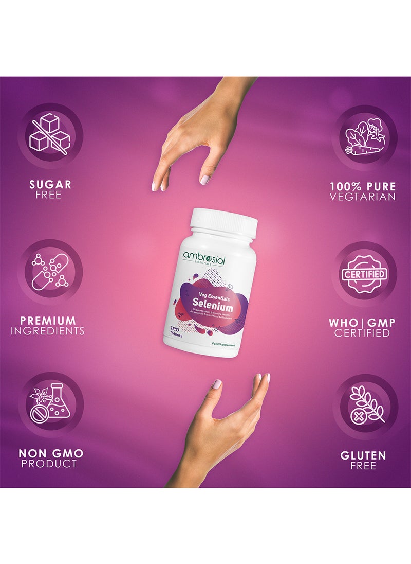 ambrosial - Selenium Selenomethionine 200mcg High Strength Selenium Selenomethionine Supplements Supports Immune System, Healthy Hair, Skin & Nails (Pack of 1-120 Tablets) - Image 1
