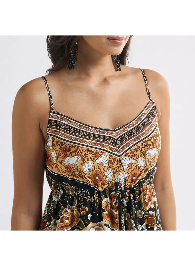Splash FAV All-Over Floral Print Sleeveless Tiered Dress
