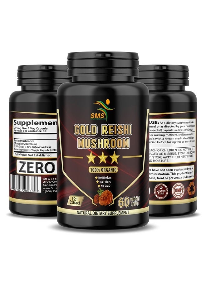Potent Pure 15:1 Ganoderma Lucidum Extract Capsules, Reishi Mushroom 1,000mg Daily, (Vegan Non-GMO,Gluten Free) Supports Heart Health Supports Blood Pressure & Hormones in Normal Range-60 Veggie Caps