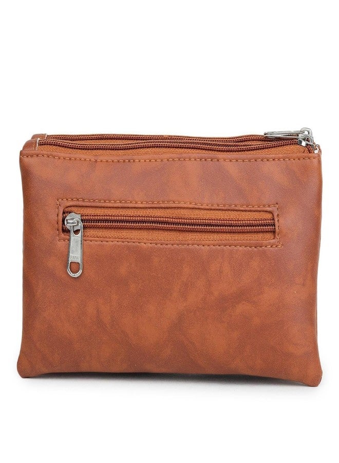 Dcozi Stylish Brown PU Clutch Bag with Zipper and Detachable Wrist Strap for Women & Girls - Image 4