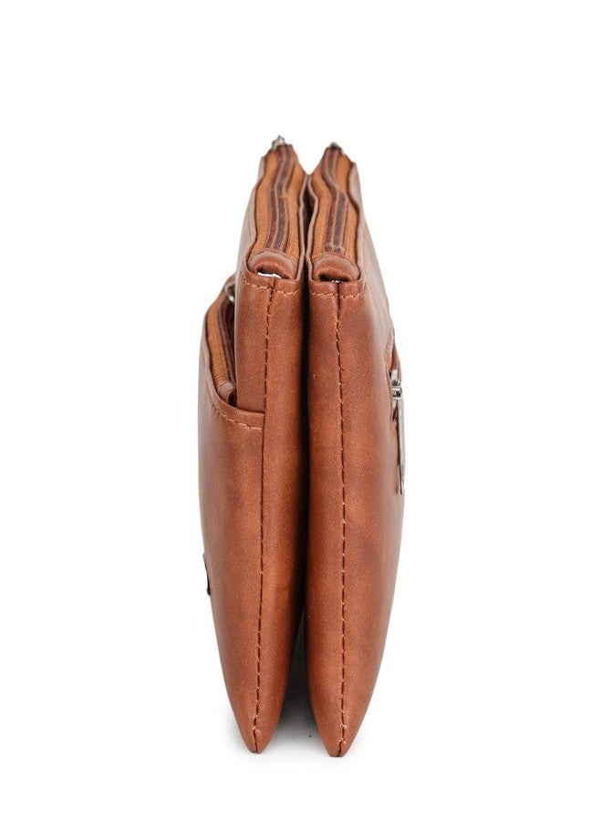 Dcozi Stylish Brown PU Clutch Bag with Zipper and Detachable Wrist Strap for Women & Girls - Image 3