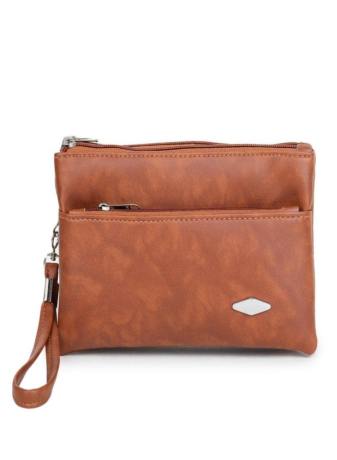 Dcozi Stylish Brown PU Clutch Bag with Zipper and Detachable Wrist Strap for Women & Girls - Image 2