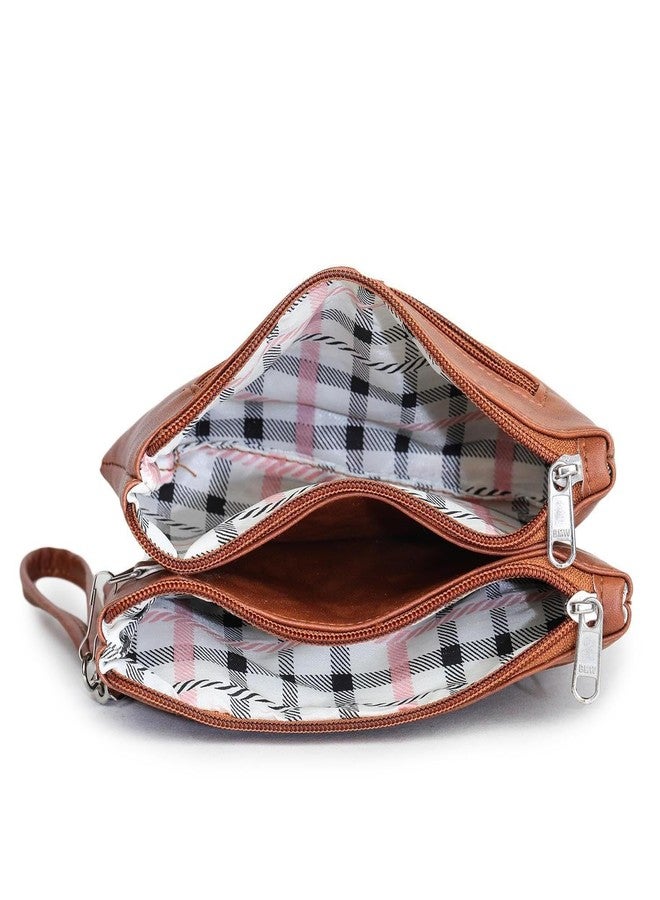 Dcozi Stylish Brown PU Clutch Bag with Zipper and Detachable Wrist Strap for Women & Girls - Image 5