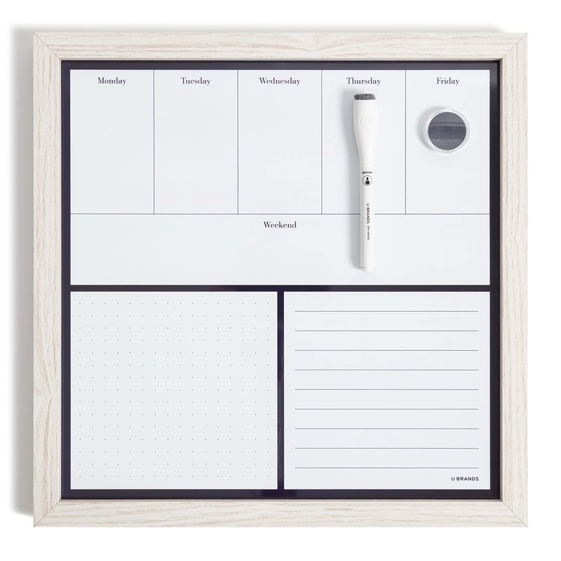 U Brands Rustic Weekly Dry Erase Board with White Wooden Frame, Office Supplies, 14â€ x 14â€ - Image 1